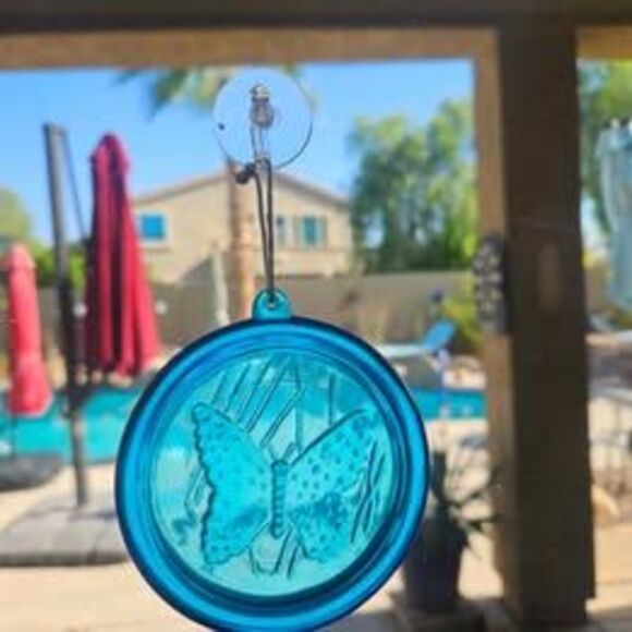 Blenko Blue Glass Butterfly Suncatcher  4" - Picture 2 of 4